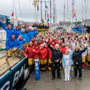 The Clipper Round the World Yacht Race fleet departure from Foyle Marina, in the last leg of the global race from Derry to London brought the Foyle Maritime Festival to a colourful conclusion with a massed crew photocall, a parade of sail and a farewell from Derry City and Strabane District Council Mayor, Councillor Sandra Duffy. Picture Martin McKeown.