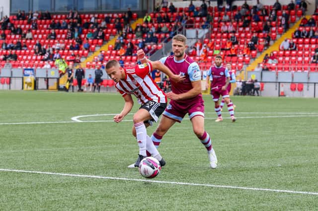 Jack Malone pictured in action for Derry City against Drogheda United this season. One of his last appearances in a Derry shirt.