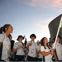 Derry judoka Bethany McCauley pictured carrying the Team Ireland flag at the European Youth Olympics in Slovakia.