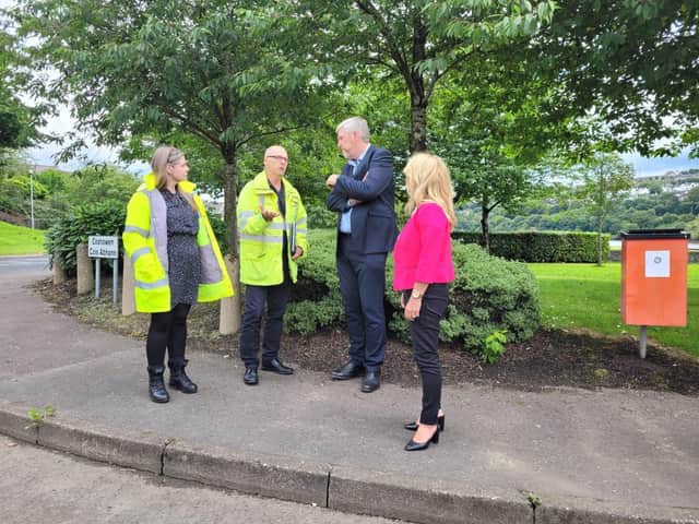 Infrastructure Minister John O’Dowd meeting representatives from the western Department of Infrastructure in Coshowen to hear how they dealt with the flood on Saturday.