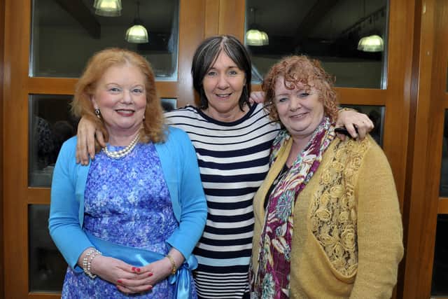 2015: Agnes Webb (right) with fellow former St Brecan’s High School pupils, Mona Chambers (left) and Ann Clarke who attended  the school reunion in Ardmore Parish. DER3815GS027