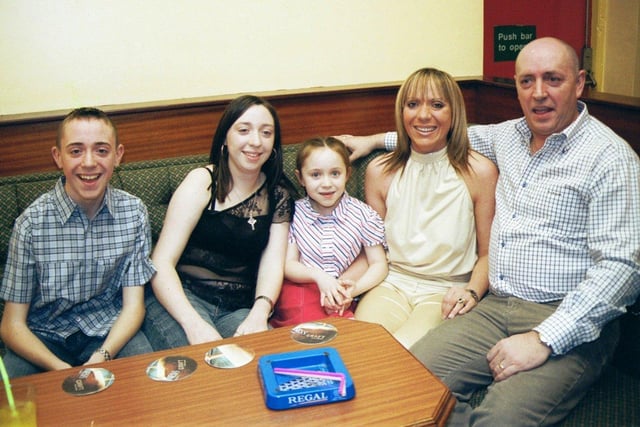 September 2002... Niall, Natalie, Demi, Paula and 40th birthday boy Kevin Gallagher pictured at his party in the PO Club.