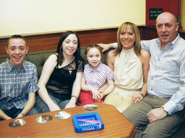 September 2002... Niall, Natalie, Demi, Paula and 40th birthday boy Kevin Gallagher pictured at his party in the PO Club.
