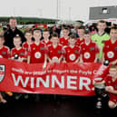 John Murphy from O'Neill's pictured with the Maiden City Academy team which lifted the O'Neill's Foyle Cup Under-12's trophy at the Brandywell on Saturday. Picture by Keith Moore