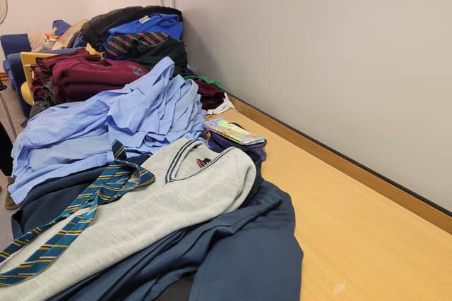 Some of the school uniforms available for those who need them.