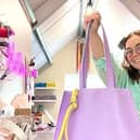 Orla O'Hagan, pictured in her Buncrana workshop, with the 'Joan' tote.