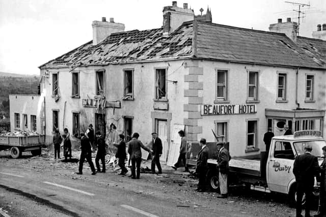 The Beaufort Hotel at Church Street in Claudy was badly damaged by one of the car bombs. Photo courtesy Victor Patterson.