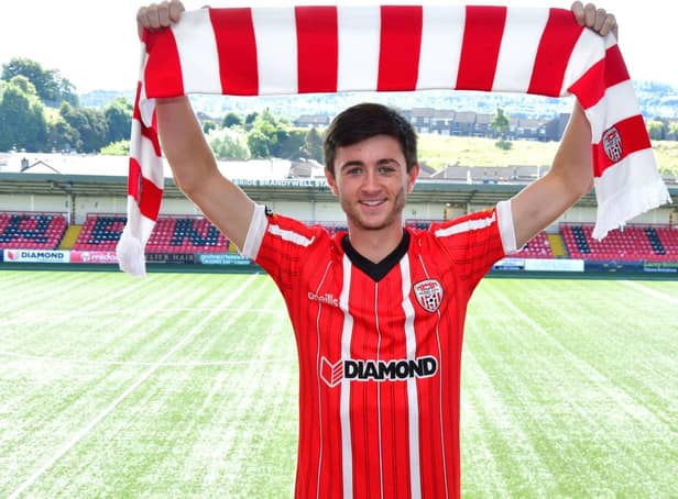 Declan Glass pictured at the Brandywell this morning before taking part in his first training session with his new team-mates. Picture by Kevin Morrison/Event Images & Video