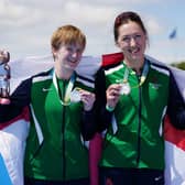 Northern Ireland's Chloe Maccombe (left) and her guide Catherine Sands celebrate winning silver in the Womens Para Triathlon on day three of the 2022 Commonwealth Games in Birmingham.