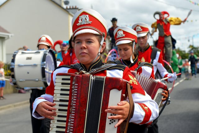 St Catherine’s Accordion Band from Killybegs took part in the Clonmany Festival Parade held on Sunday afternoon last. Photo: George Sweeney.  DER2231GS – 005