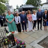 Families of the nine victims who laid floral tributes at the "Remembering Claudy Innocents" 50th anniversary on Sunday afternoon last. DER2231GS - 042