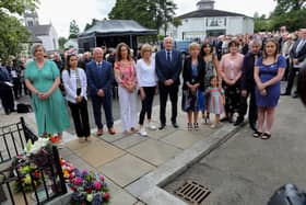 Families of the nine victims who laid floral tributes at the "Remembering Claudy Innocents" 50th anniversary on Sunday afternoon last. DER2231GS - 042