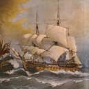 A painting of a scene from the Spanish Armada.