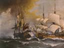 A painting of a scene from the Spanish Armada.