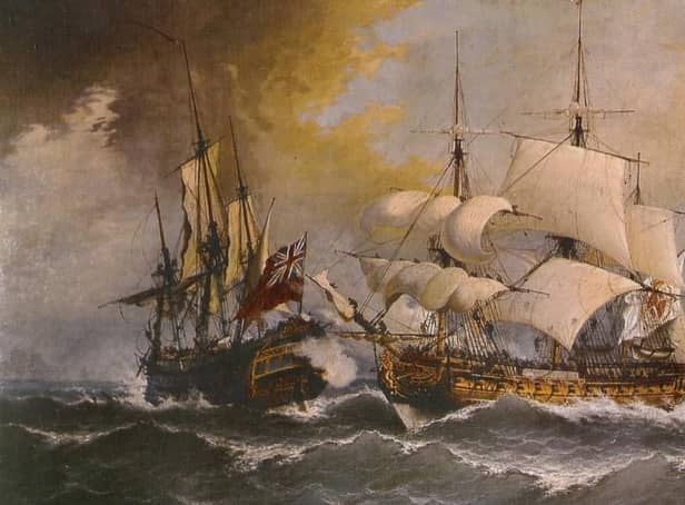 A painting of a scene from the Spanish Armada.