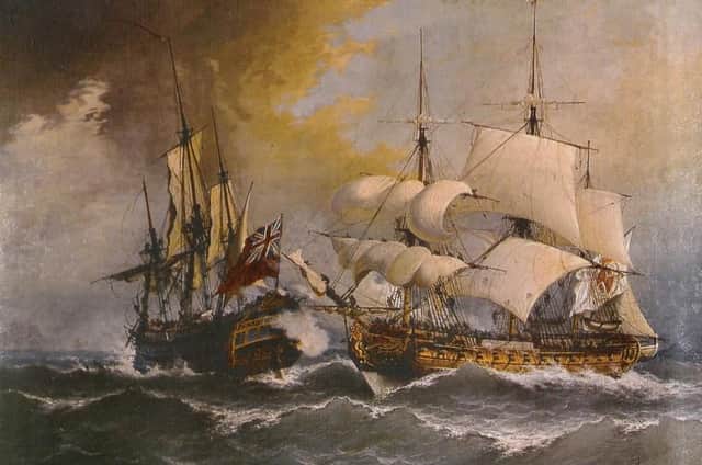 A painting of a scene from the Spanish Armada.