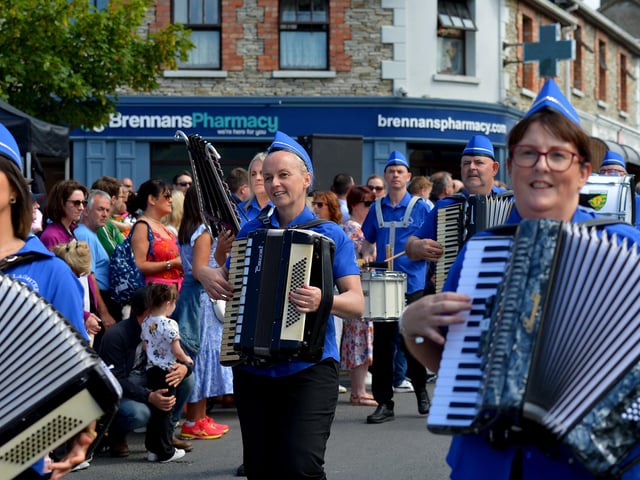 The Killaghtee Accordion Band took part in the Clonmany Festival Parade held on Sunday afternoon last. Photo: George Sweeney.  DER2231GS – 015