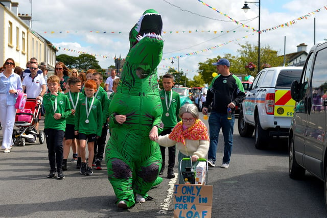 First prize for fancy dress went to Penny and Katie O’Donnell  for  ‘I only went for a loaf’ at the Clonmany Festival Parade held on Sunday afternoon last. Photo: George Sweeney.  DER2231GS – 006