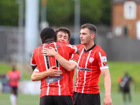 James Akintunde, Declan Glass and Ryan Graydon were on top form for Derry City on Saturday. Photo by Kevin Moore.
