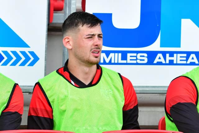 Derry City's new teenage striker Cian Kavanagh pictured watching on from the bench as the Candy Stripes dismantle Oliver Bond Celtic on Saturday. Photograph by Kevin Morrison.