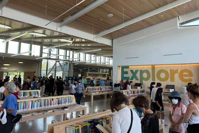 Citizens of Pleasant Hill enjoying the new library facility.