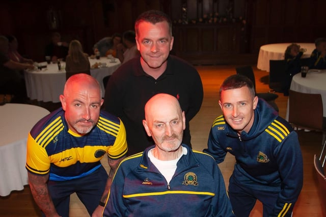 Pictured at Monday night's reception for Don Bosco's U8s are, front, Brian Kelly and back from left, Brian Crossan, Johnny Wright and Shane McCallion. Picture by Jim McCafferty Photography