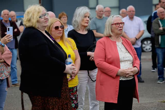Etta D'Arcy, on right, sister of Seamus Bradley, pictured at Sunday's commemoration in Creggan. DER2231GS – 028