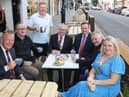Mayor of Derry City and Strabane District Council Cllr Sandra Duffy at the launch of the Bishop Street Parklets, with from left, Jim Roddy, City Centre manager, Adam Goodall, DCSDC, Paul McCole, proprietor Sandwich Company, Tony Monaghan, DCSDC, Colin Greer, Department for Communities, and William Doherty, contractor. (Photo - Tom Heaney, nwpresspics)