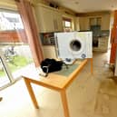 Water damaged kitchen of a residential property in Ivey Mead, Ardmore, after the heavy rain and flooding over the weekend. Photo: George Sweeney.  DER2230GS – 011