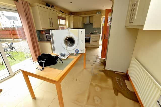 Water damaged kitchen of a residential property in Ivey Mead, Ardmore, after the heavy rain and flooding over the weekend. Photo: George Sweeney. DER2230GS – 011