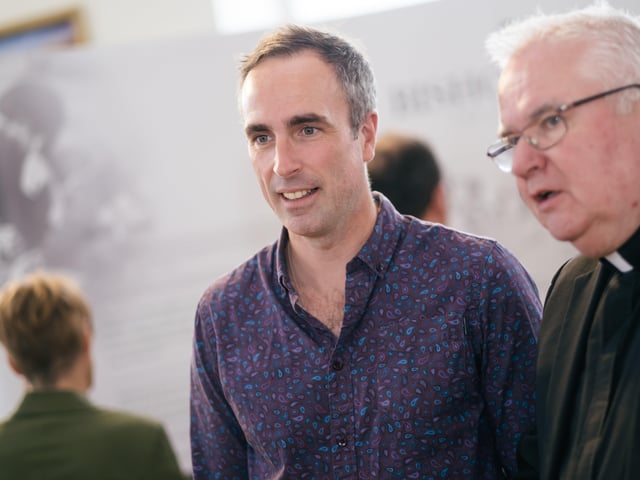 Bishop Daly's nephew, Gerard, along with Rev. Eamon Graham at the exhibition launch.