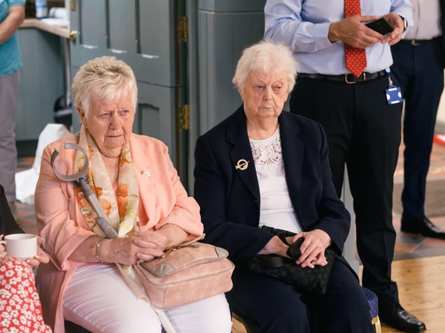 Betty Doherty (on right), who for many years was Bishop Daly's housekeeper, was among those to attend this week's exhibition launch.
