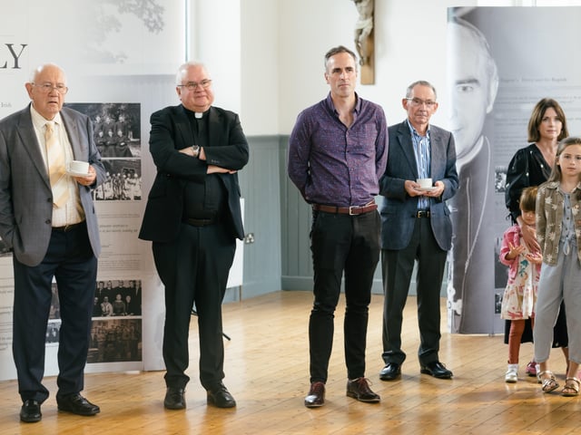 Family and friends of Bishop Edward Daly at the launch of 'A Man for All Seasons' which will open to the public at the St Eugene's Cathedral Hall, Infirmary Road, on Monday.