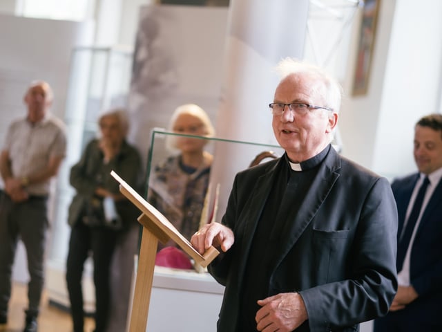 Bishop of Derry, Dr Donal McKeown, speaking at Wednesday's exhibition launch.