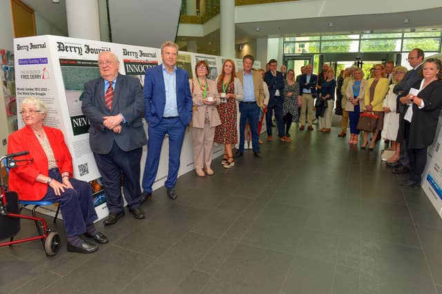 Some of the attendance at the launch of the Derry Journal 250 exhibition at Ulster University Magee on Friday afternoon. Photo: George Sweeney. DER2231GS – 049