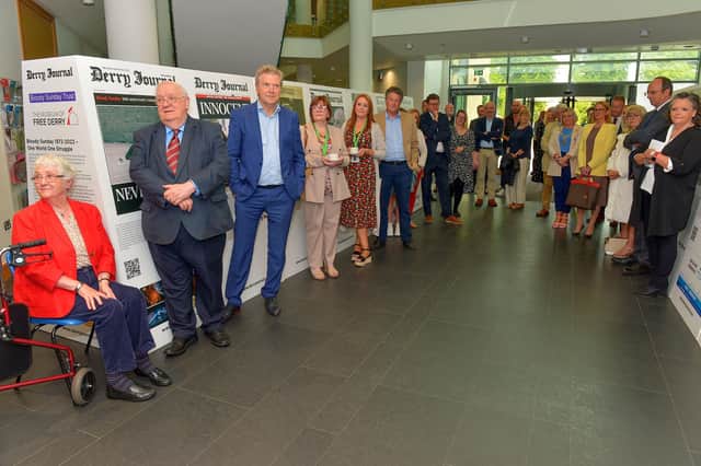 Some of the attendance at the launch of the Derry Journal 250 exhibition at Ulster University Magee on Friday afternoon. Photo: George Sweeney.  DER2231GS – 049
