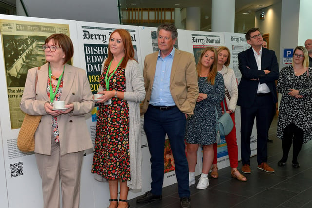 Some of the attendance at the launch of the Derry Journal 250 exhibition at Ulster University Magee on Friday afternoon. Photo: George Sweeney.  DER2231GS – 050