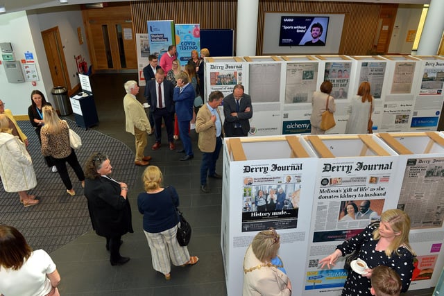 Some of the attendance at the launch of the Derry Journal 250 exhibition at Ulster University Magee on Friday afternoon. Photo: George Sweeney.  DER2231GS – 046