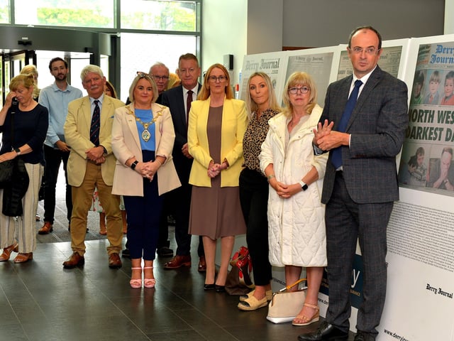 Mayor Sandra Duffy was among the attendance at the launch of the Derry Journal 250 exhibition at Ulster University Magee on Friday afternoon. Photo: George Sweeney. DER2231GS – 054