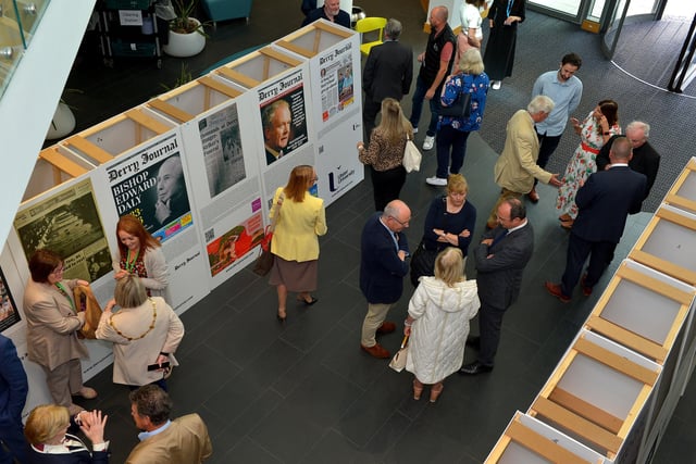Some of the attendance at the launch of the Derry Journal 250 exhibition at Ulster University Magee on Friday afternoon. Photo: George Sweeney.  DER2231GS – 056