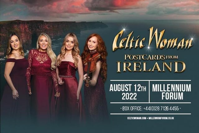 Celtic Woman, Millennium Forum on Friday 12th August at 8:00pm. Grammy-nominated global music sensation Celtic Woman is thrilled to return in 2022 with a brand-new show Postcards from Ireland.