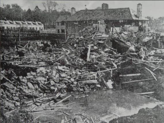 Bomb damage caused by a Luftwaffe parachute mine at Messines Park on April 15, 1941.
