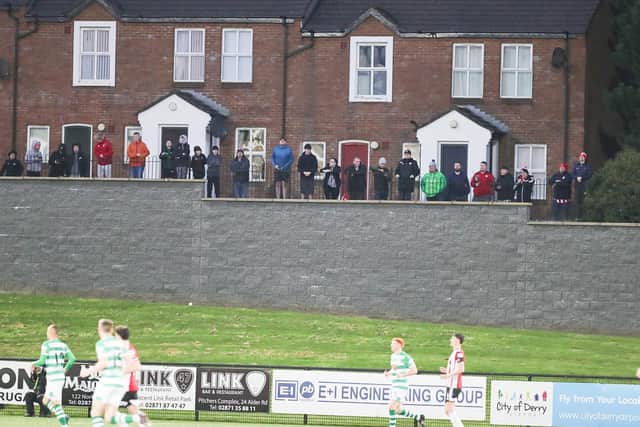 Derry City fans weren't prepared to miss any of the action at Brandywell. Photograph by Kevin Moore.