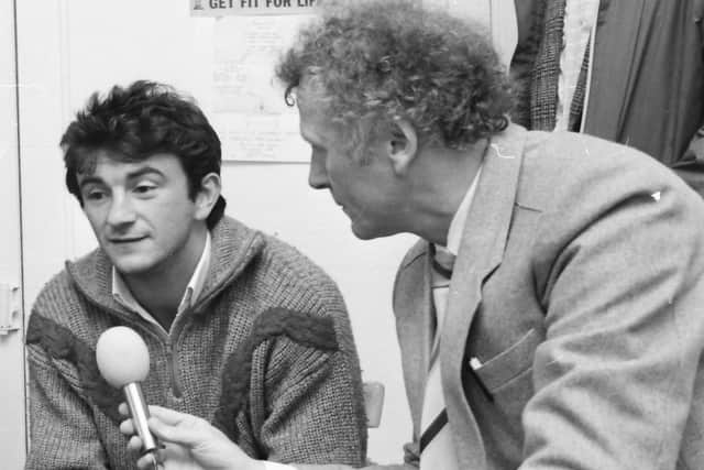Noel King gets interview by former BBC Sports Journalist Richie Kelly after he resigned as Derry City manager in 1987.