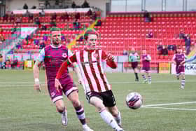 Will Fitzgerald gets on the ball during the first half of the 1-1 draw with Drogheda United at Brandywell on Friday night. Photograph by Kevin Moore