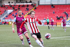 Will Fitzgerald gets on the ball during the first half of the 1-1 draw with Drogheda United at Brandywell on Friday night. Photograph by Kevin Moore