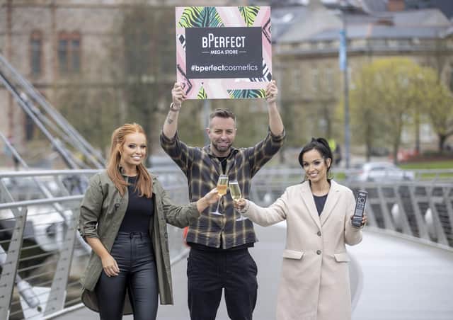 Clarissa Mallon, Brendan McDowell and Eimhear O’Kane launch the Derry BPerfect store