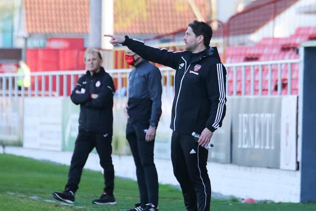 New Derry City boss Ruaidhri Higgins issues instructions against Sligo. Picture by Kevin Moore.