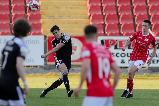 Captain Eoin Toal produced another solid display at the heart of the Derry City defence, at Sligo Rovers, on Saturday. Picture courtesy: Kevin Moore/MCI