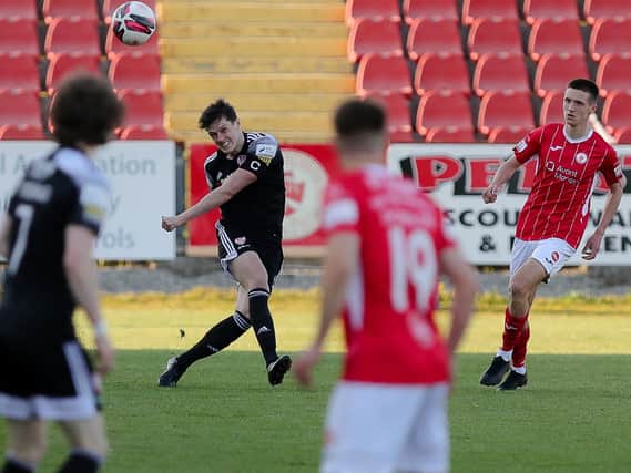 Captain Eoin Toal produced another solid display at the heart of the Derry City defence, at Sligo Rovers, on Saturday. Picture courtesy: Kevin Moore/MCI